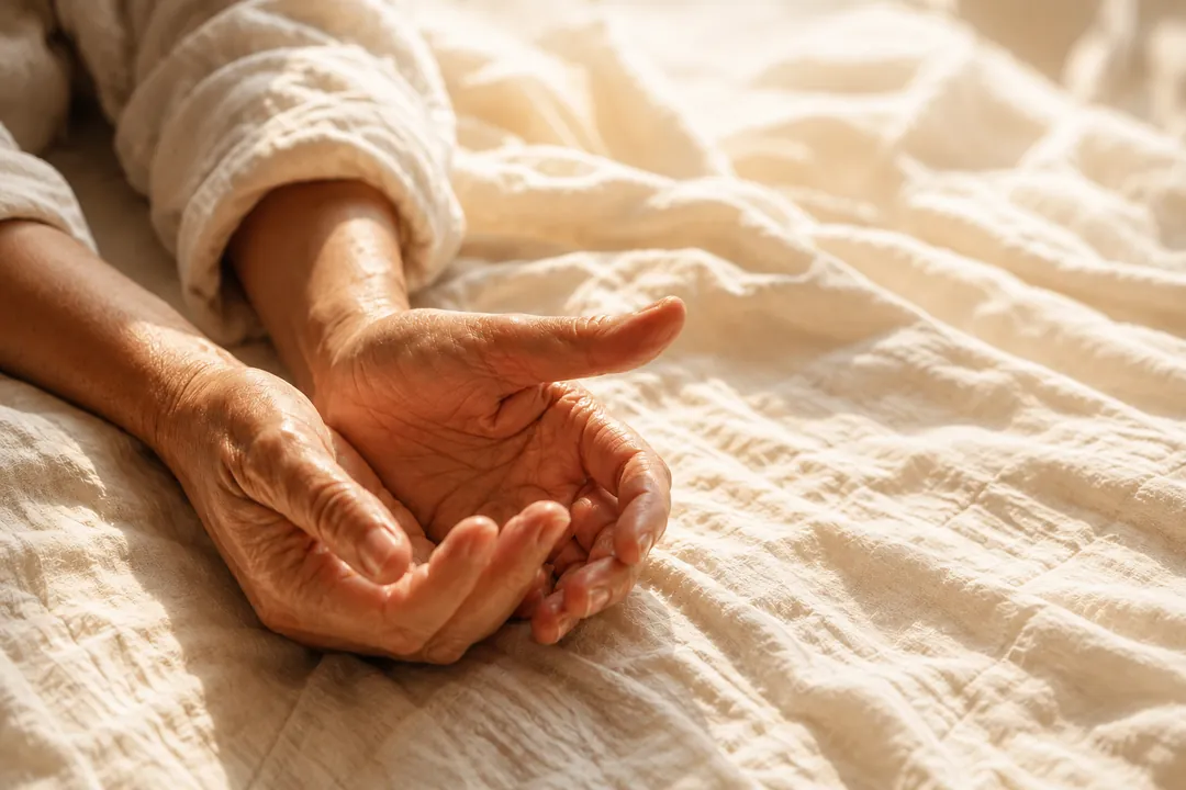 Manos de una mujer al despertar en la mañana